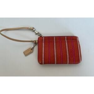 COACH Orange Pink Zip Wallet Wristlet Clutch Stripe Plaid